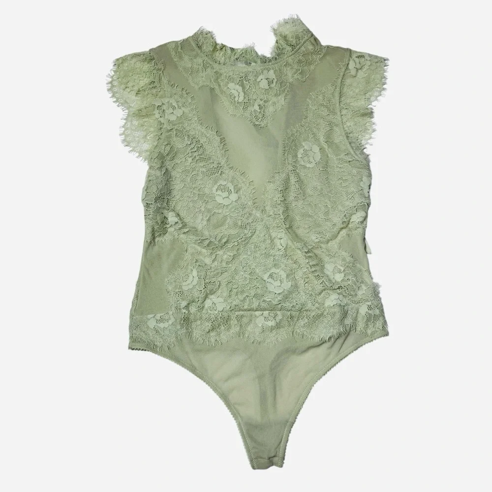 NWT New Free People Sweet Nothings Washed Sage Bodysuit Size L